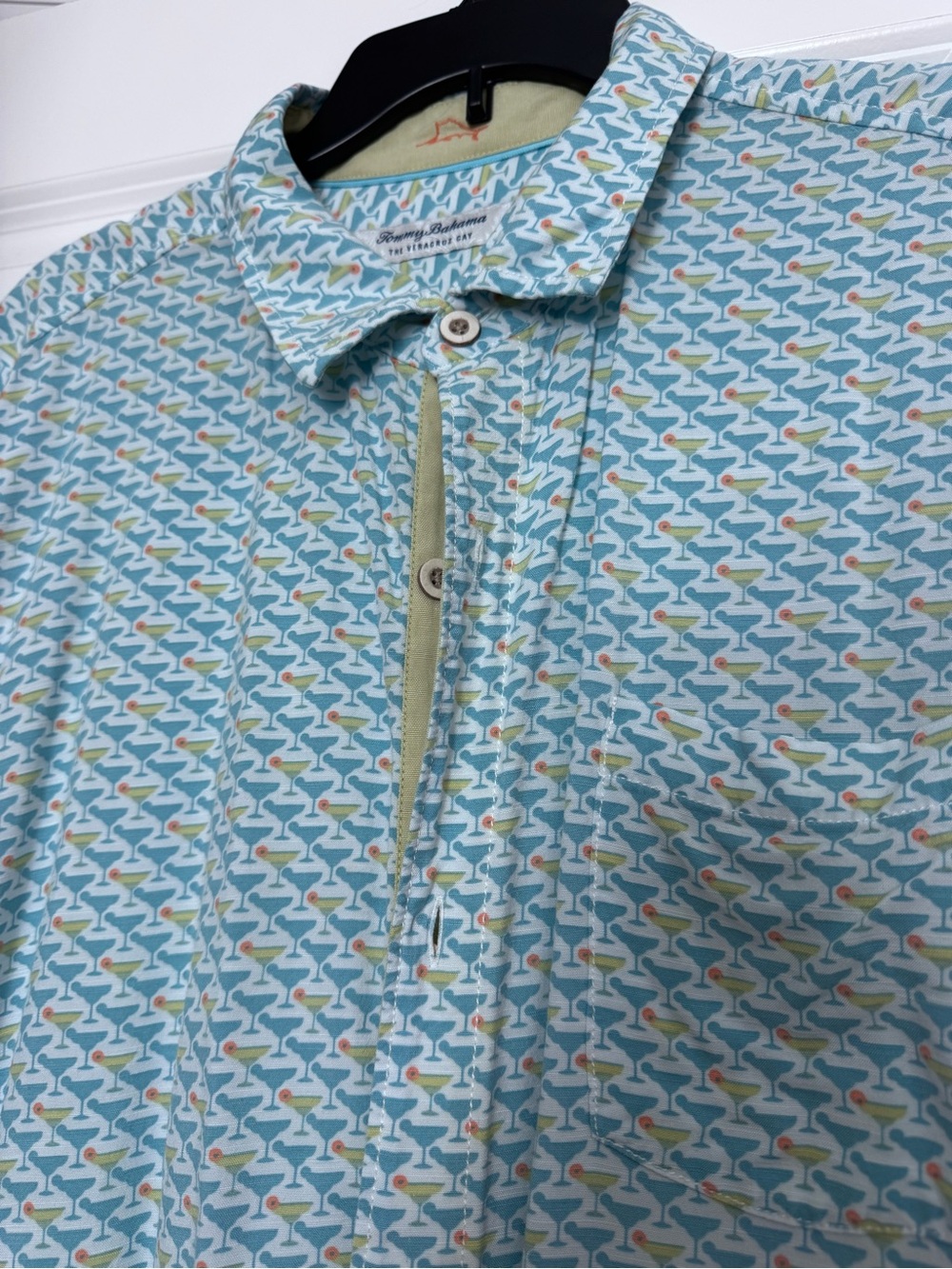 Tommy Bahama Light Blue Printed Button-Down Shirt with Green and White Accents